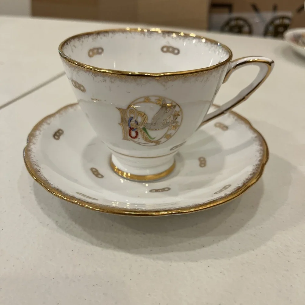 Royal Stafford Bone China England Tea Cup & Saucer Rebekah Lodge Antique Rare